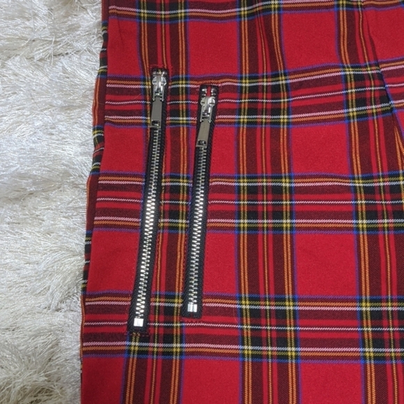 Zara Red Tartan Plaid Leggings XS - Picture 6 of 10